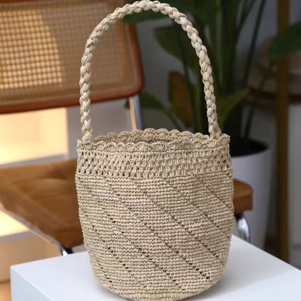 Handmade Crochet Straw Bucket  - Women'S Raffia Bags review and price